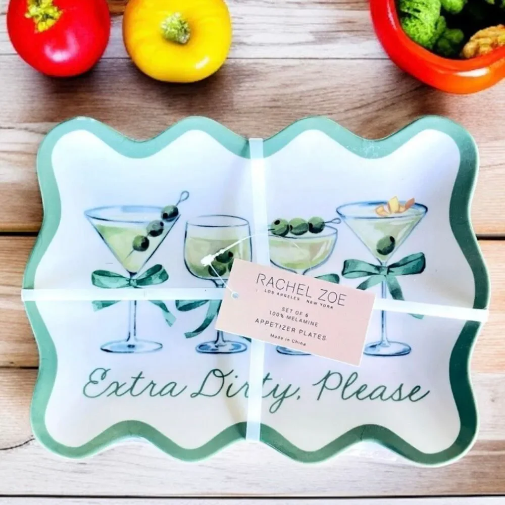 NWT Set of 6 Rachel Zoe Extra Dirty Martinis 100% Melamine Appetizers plates